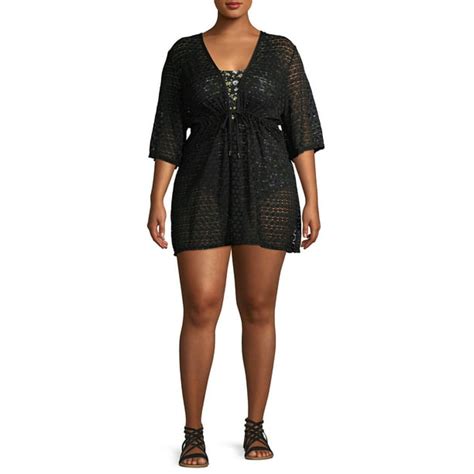 Time And Tru Time And Tru Womens Plus Size Solid Crochet Swimsuit