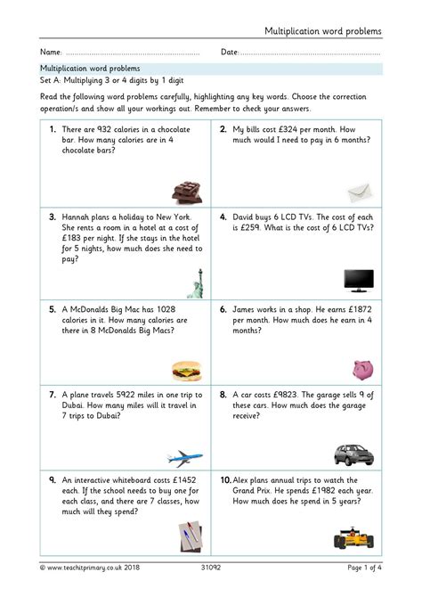 Multiplication Word Problems Maths Ks2 Teachit