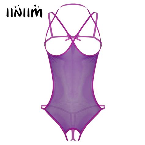 uaang sexy crotchless open cup bodysuit for womens erotic hot teddies see through mesh hollow