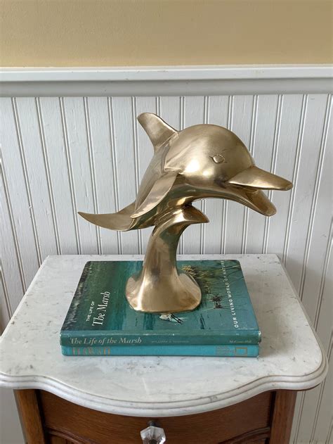 Vintage Large Brass Dolphin Statue Brass Statue Brass Etsy