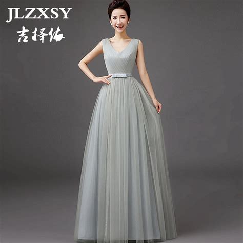 Jlzxsy New Elegant Silver Gray Wedding Long Maxi Dress Bridesmaid 2017
