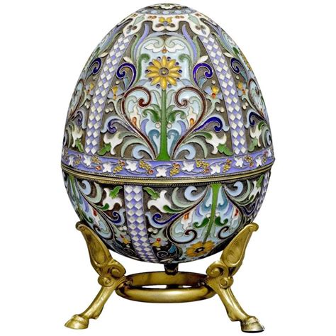 Large Russian Silver Gilt And Cloisonné Enamel Easter Egg For Sale At