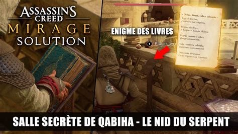 Assassin s Creed Mirage Solution Énigme des livres Le nid du serpent Salle secrète de Qabiha