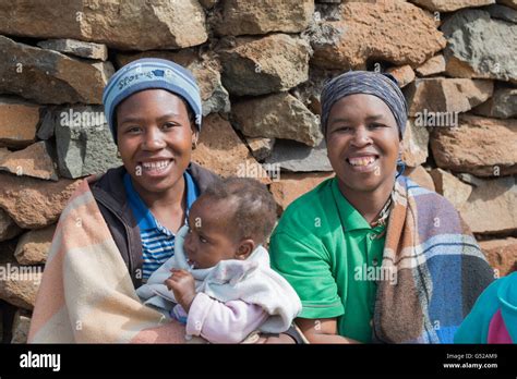 Lesotho Mokhotlong Near Sani Pass Two African Women With Child