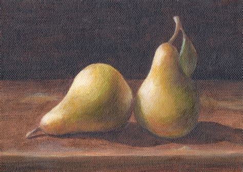 Debbie Shirley Art Two Pears Small Still Life Painting With Pears
