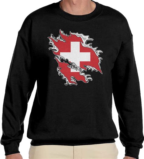Amdesco Mens Switzerland Tear Through Swiss Rip Out Crewneck Sweatshirt Clothing