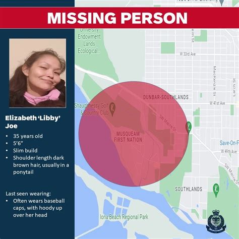 Vancouver Police Are Asking For The Publics Help To Locate Missing 35 Year Old Elizabeth “libby