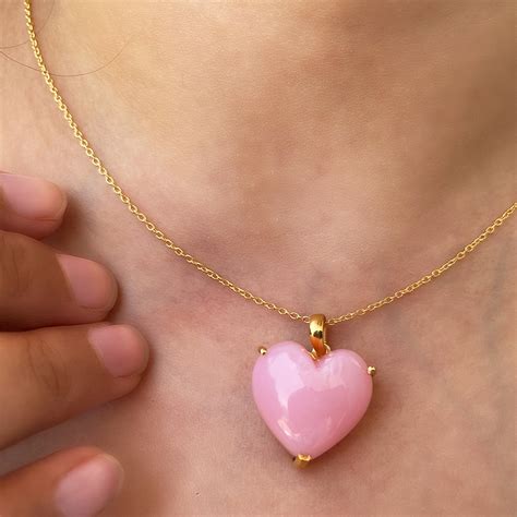 20 CT Pink Opal Pendant 20 MM Pink Opal Heart Necklace Etsy