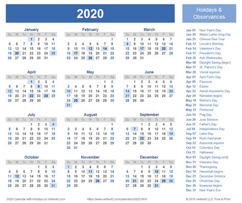 2020 Printable Calendar Download Free Blank Templates