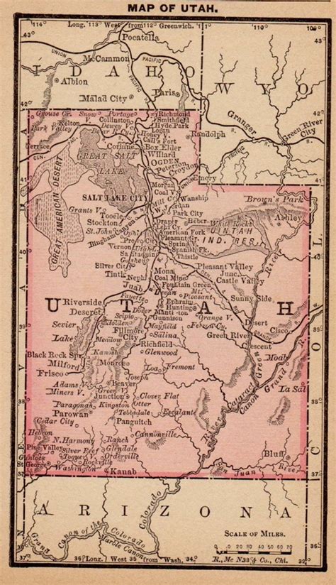 Antique Map Of Utah Vintage 1886 Miniature Map Plaindealing