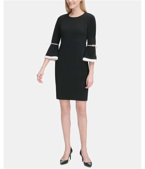 Calvin Klein Womens Contrast Trim Sheath Dress Black 10 Ebay