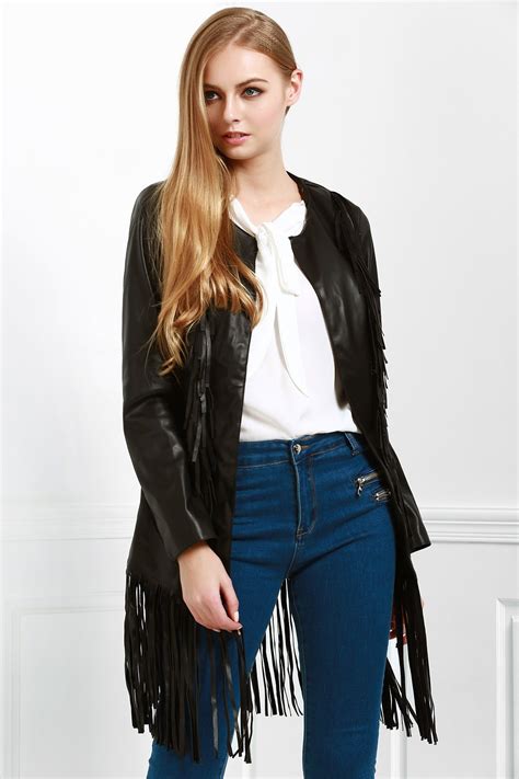 Long Fringe Pu Leather Jacket Leather Jackets Women Zaful Fashion