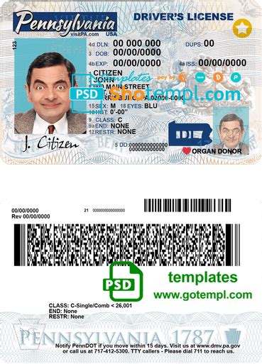 Usa Pennsylvania State Driving License Template In Psd Format