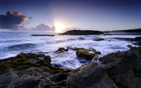 Wallpaper Sunlight Landscape Sunset Sea Bay Rock Nature Shore