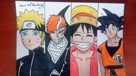 Speed Drawing Naruto Ichigo Luffy Goku Youtube