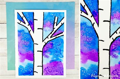 Watercolor Resist Winter Birch Tree Painting Idea For Kids Projects