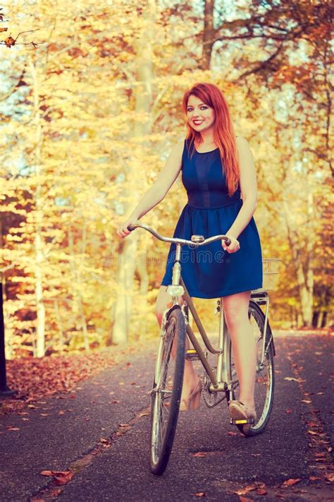 Redhead Lady Cycling In Park Stock Image Image Of Redhair Person
