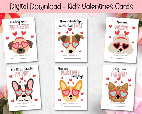 Printable Dog Valentine Cards Classroom Valentines Day Cards Etsy