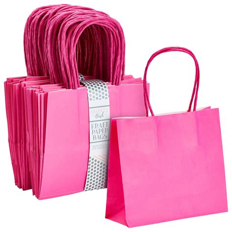 50 Pack Mini Pink T Bags With Handles Bulk Kraft Party Favor Bags