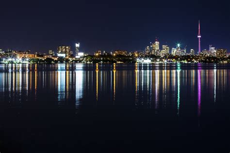 Night city at waterfront, skyline free image download