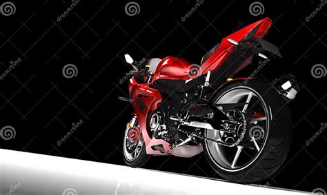 Side View Of Red Sports Motorcycle In A Spotlight Stock Illustration