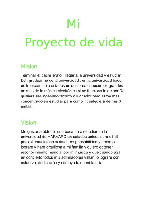 Ejemplos De Proyecto De Vida Reverasite