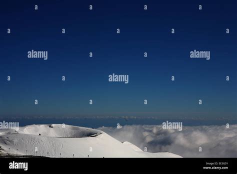 Snow Covered Volcano In Italy Stock Photo Alamy