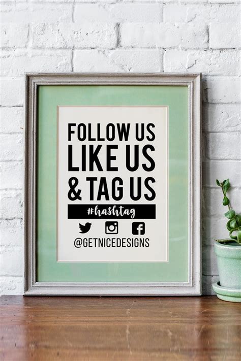 Social Media Poster Follow Us Like Us And Tag Us With Custom Text Sign