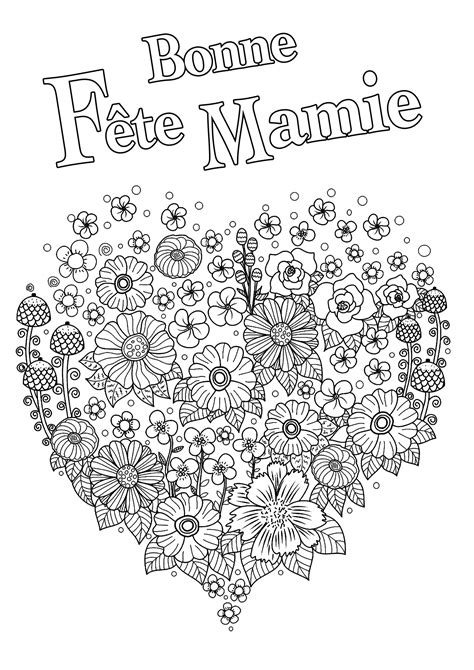 Bonne Fête Mamie Fêtes des Grands parents Coloriages difficiles pour adultes