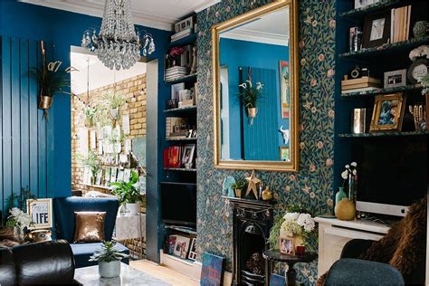 Dark Blue Living Room Maximalist Eclectic Salon Bleu Deco Salon