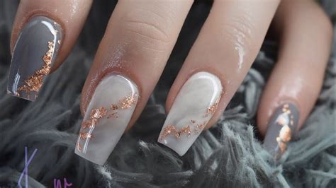 Stone Marble Acrylic Nails Rose Gold Foil Youtube
