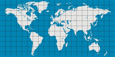 World Map With Coordinate Grid And Meridian And Parallel Map Of Planet