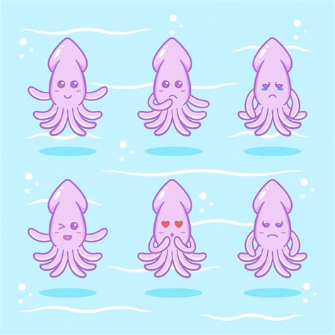 Premium Vector Cute Squid Character Bundle