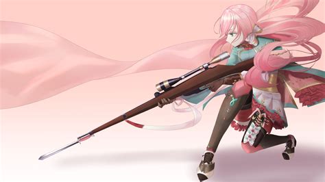 Girls Frontline Pink Hair Carcano 1891 With Background Of