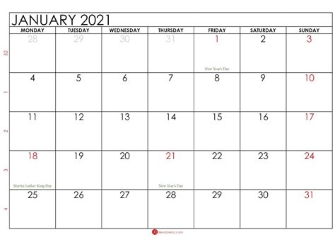 Download Blank Free 🇺🇸 January 2021 Calendar Printable Cute Calendarena