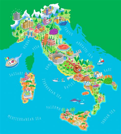 Mapa turystyczna Włoch atrakcje turystyczne i zabytki Włoch