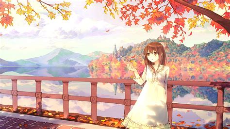 Wallpaper Fall Illustration Mountains Looking Away Anime Girls