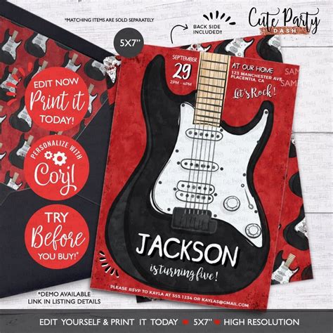 This Is An Image Of A Red And Black Guitar Birthday Party With