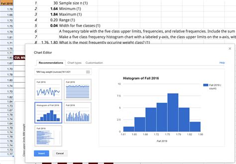 The google docs spreadsheet program allows you to display your collected data in a graph, making it much easier to visualize the information. Creating histograms with Google Sheets