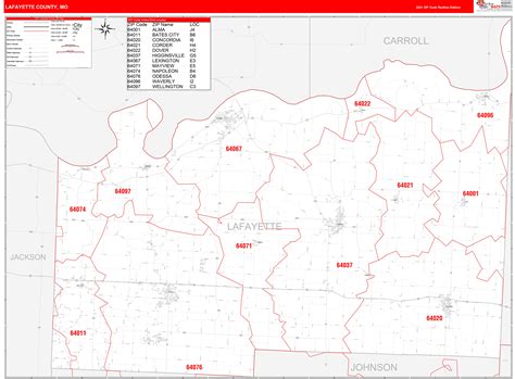 Lafayette County Mo Zip Code Wall Map Red Line Style By Marketmaps