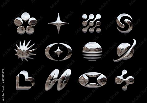 Set Of Chrome Elements For Design In Y2k Style Vector Abstract Shapes