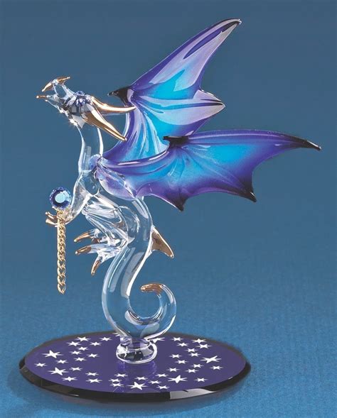 Glass Dragon Figurine Handcrafted Accented With Swarovski Crystal