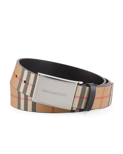 Burberry Mens Charles Check Leather Belt Neiman Marcus