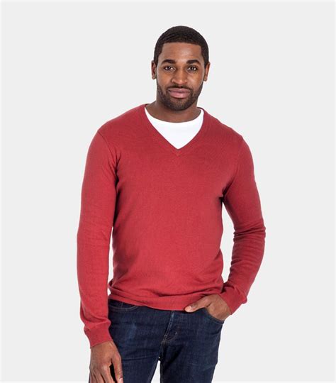 Russet Red Mens Cashmere And Cotton V Neck Jumper Woolovers Uk