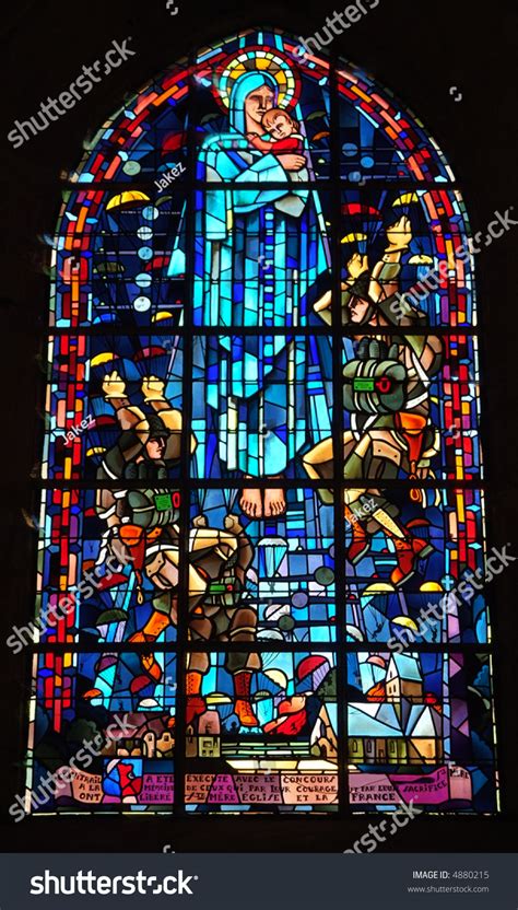 In Sainte Mere Eglise Church Two Stained Glass Windows Commemorate