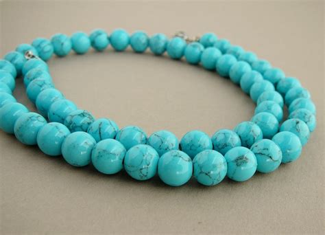 Turquoise Necklace Blue Howlite Bead Necklace For Women Etsy
