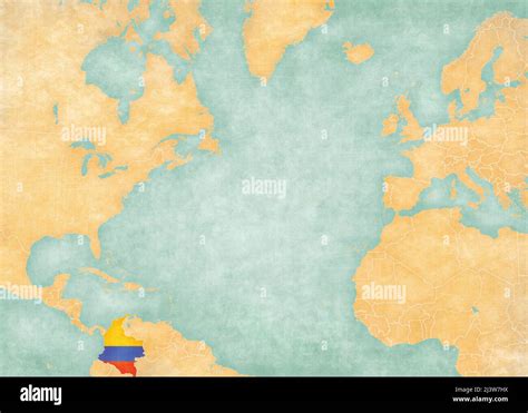 Colombia Colombian Flag On The Map Of North Atlantic Ocean The Map