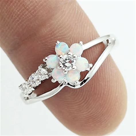 Zhixun Floral Ring In Opal Women Fire Opal Leaf Engagement Finger Rings Vintage Wedding T