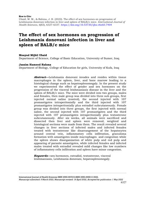 pdf effect of sex hormones on progression of leishmania donovani infection in liver and spleen