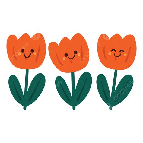 Cute Hand Drawn Cartoon Tulip Flower Character Sticker Vector Tulip